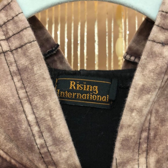 Rising International Boho Hoodie Jacket Coat Brown w Teal Purple Orange Cutouts - Picture 12 of 12